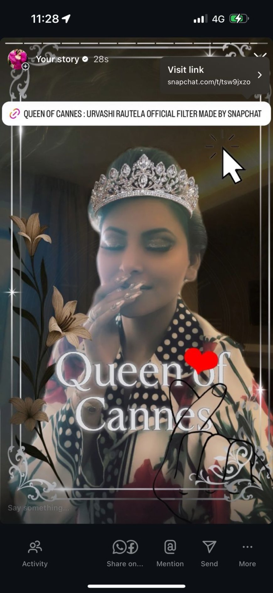 Breaking: Urvashi Rautela Queen of cannes official filter made by Snapchat goes viral